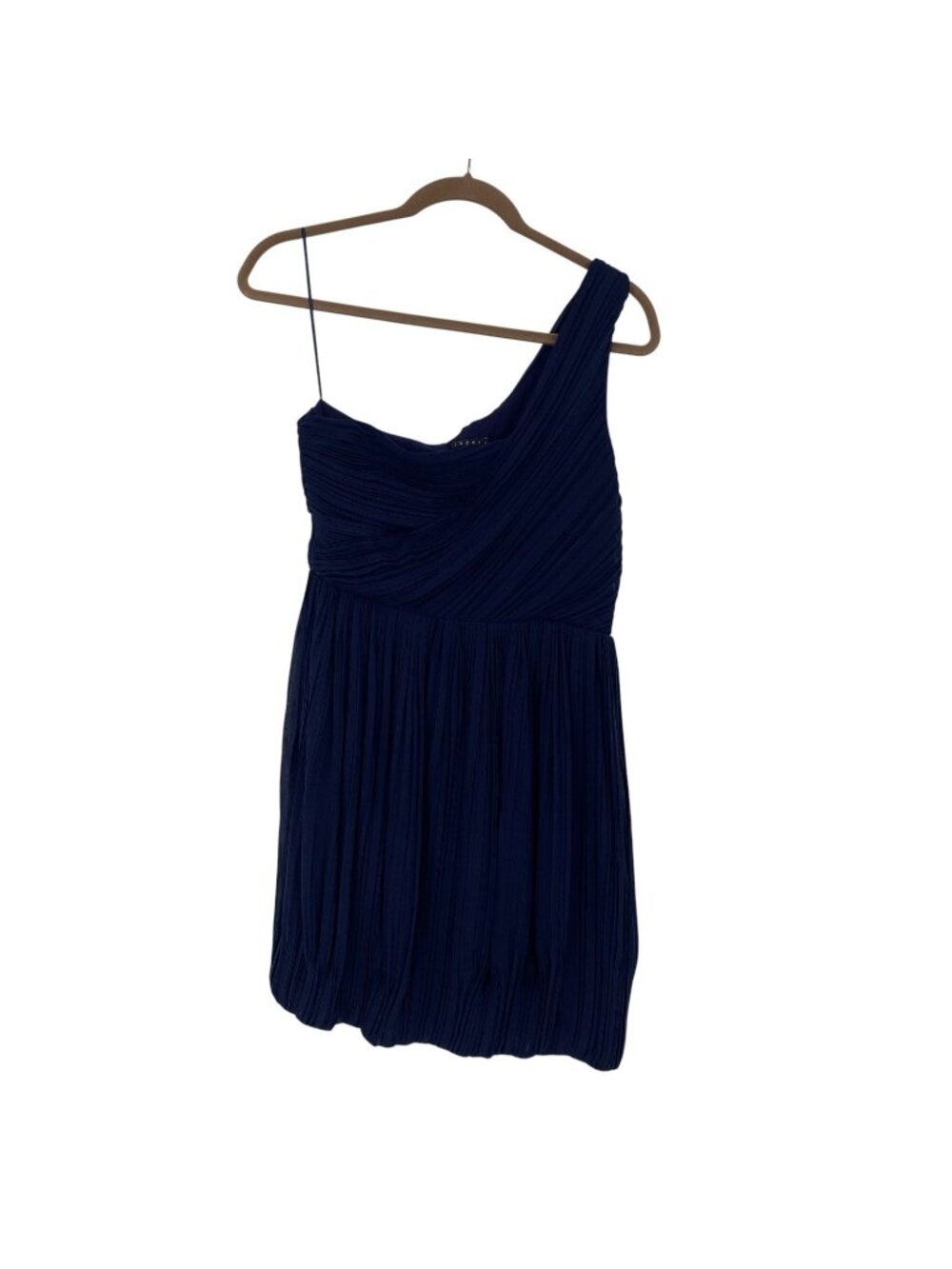 Theory Dress Womens Size 6 Navy Blue Silk One Shoulder Short Beachy Cocktail